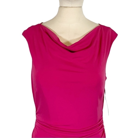 David Meister Ruched Cowl Neck Sleeveless Sheath Dress Pink Size Small NWT - Picture 5 of 14